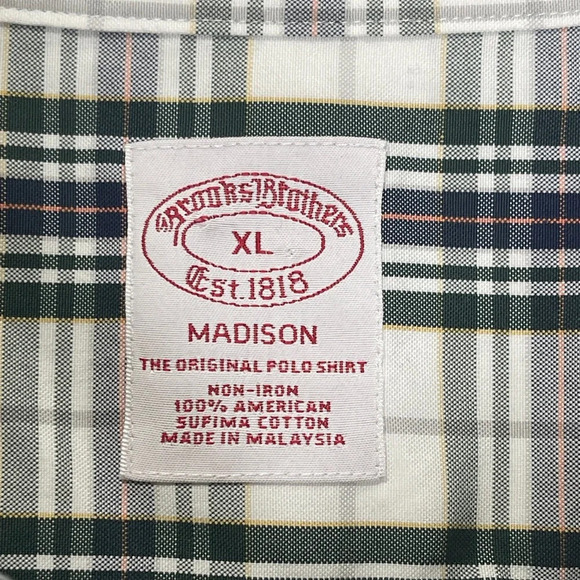 Brooks Brothers Madison Shirt Plaid Navy Dark Green Size XL Embroidered Logo - Picture 3 of 6